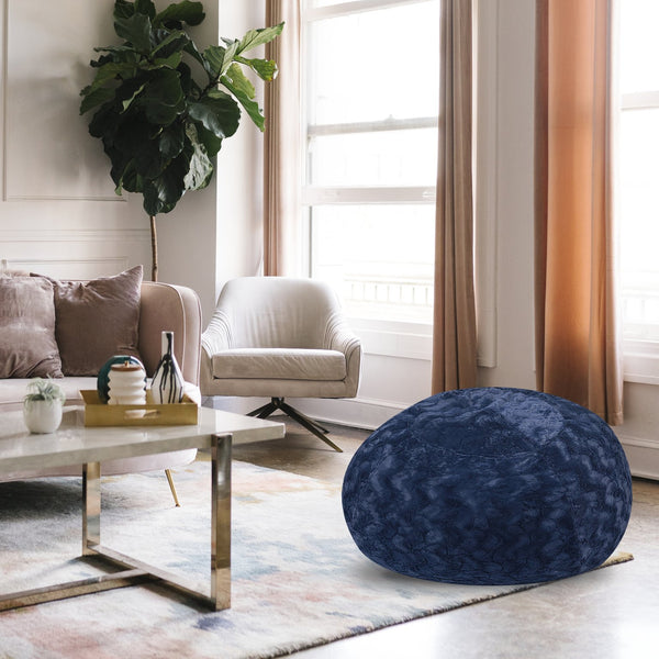 English Elm Faux Fur Bean Bag Chair - Navy 3Ft Cozy Lounger For Kids & Adults, Easy-Clean Cover For Ultimate Comfort B181P178977
