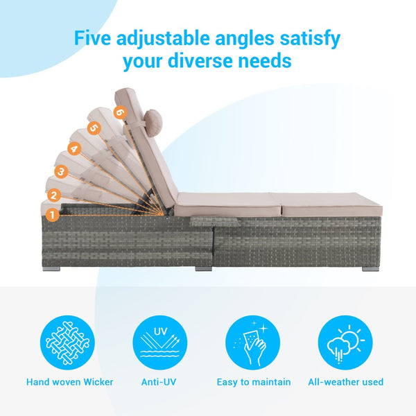 English Elm Outdoor Chaise Lounge Chair - Stylish Gray Pe Rattan Furniture With Adjustable Backrest & Cushion W874P146993-GIGA