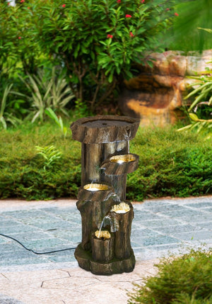 English Elm 11x13.4x31.5" Five Tier Tree Trunk Fountain with Pump and Light for Patio W2078138956
