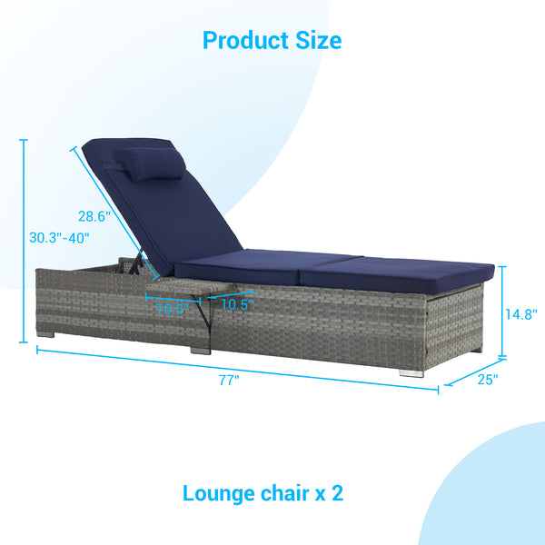 English Elm Outdoor Chaise Lounge Chair - Stylish Gray Pe Rattan With Deep-Blue Cushion For Ultimate Comfort W874P146996