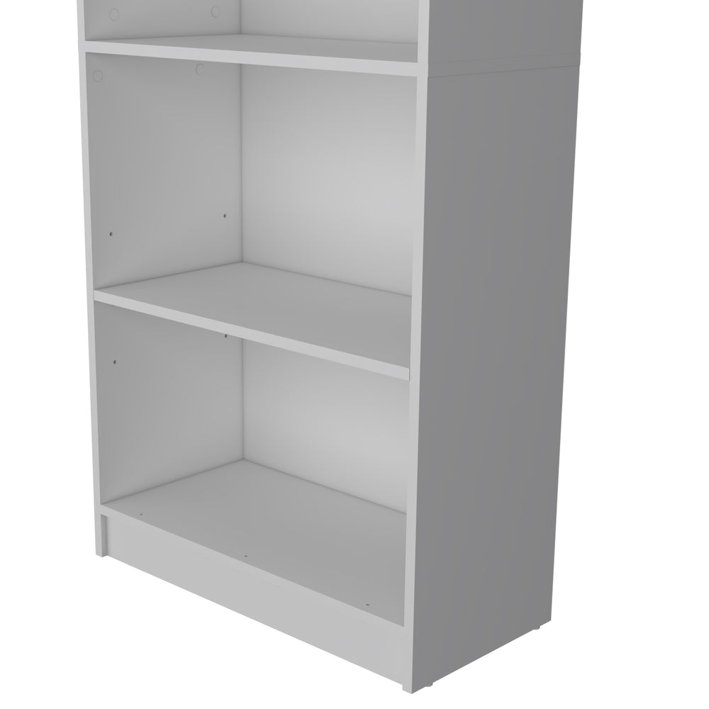 English Elm Sutton White 4-Shelf Engineered Wood Bookcase with Extra Open Shelf, Space-Saving Classic Elegance B128P176165