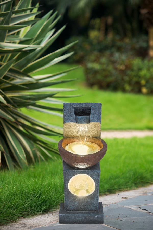 English Elm 9.4x9.1x23.8" Sculptural Polyresin Tiered Fountain with Pump and Light for Indoor Use W2078138958
