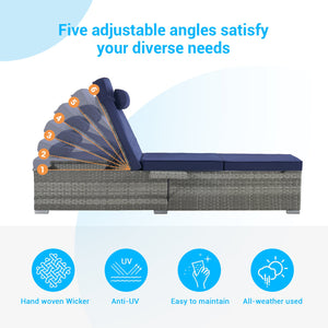 English Elm Outdoor Chaise Lounge Chair - Stylish Gray Pe Rattan With Deep-Blue Cushion For Ultimate Comfort W874P146996