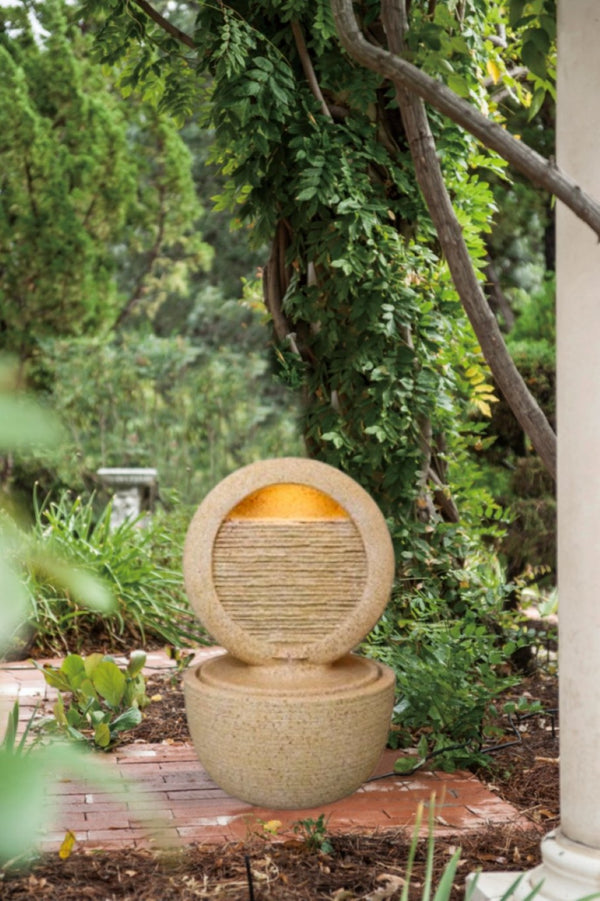 English Elm 21.7x21.7x34.3" Two Tier Cement Outdoor Fountain with Built-in Light and Recirculating Pump W2078S00012