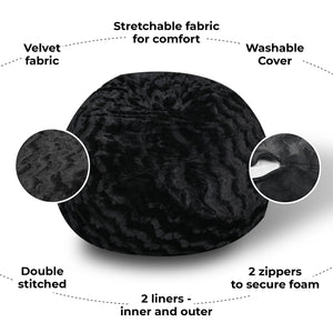 English Elm Faux Fur Bean Bag Chair - 5Ft Luxurious Lounger For Kids & Adults, Soft Washable Cover, Cozy Comfort B181P178989