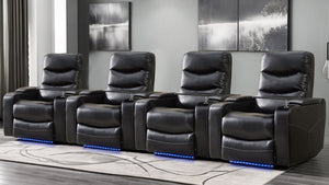 English Elm M062 Power Recliner Faux Leather Chair with Led Lighting Usb Port and Storage Black W1805S00032