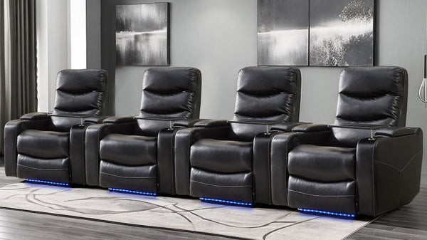English Elm M062 Power Recliner Faux Leather Chair with Led Lighting Usb Port and Storage Black W1805S00032