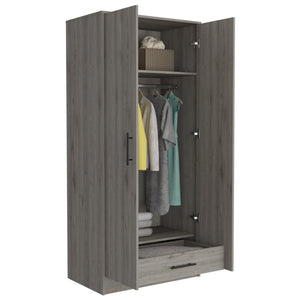 English Elm Ambery 180 Armoire 71" High Light Gray Particleboard Wardrobe with Hanging Rod, Top Shelf & Drawer B070S00095