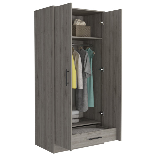 English Elm Ambery 180 Armoire Gray 71" High - Spacious Top Shelf, Hanging Rod, Bottom Drawer, Durable Particleboard B200S00095