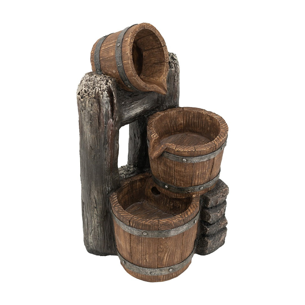 English Elm 10.4x9.4x19.1" Rustic Tiered Bucket Cascade Fountain with Led Lights for Patio Garden W2078P178869
