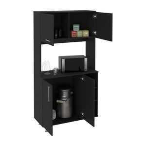 English Elm 95 Pantry Kit with Double Door Cabinet, Three Open Shelves, 37" Countertop & Adjustable Legs for Versatile Storage Black 42 L x 21 W x 6 H B200S00093