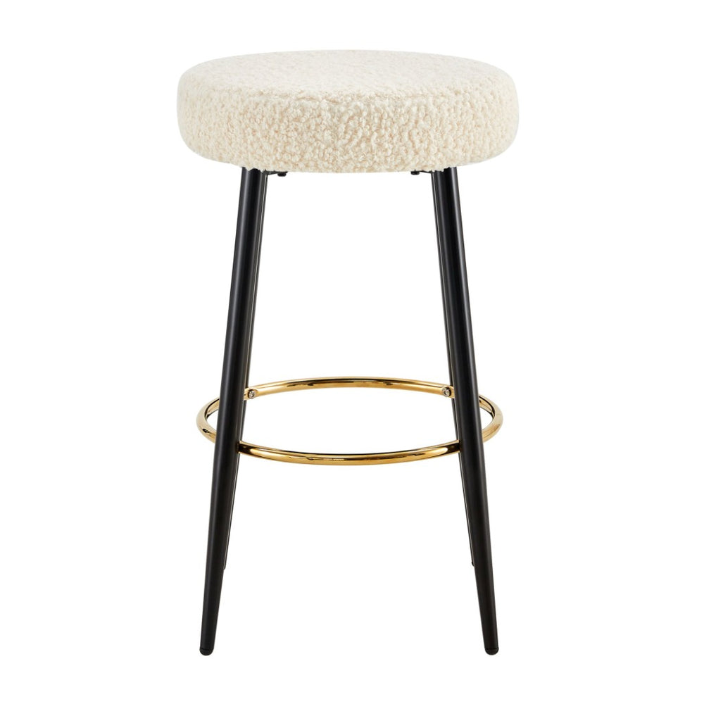 English Elm Counter Height Stools Set of 2 Faux Leather Seats Matte Steel Legs Gold Footrest Antique White W370P149790