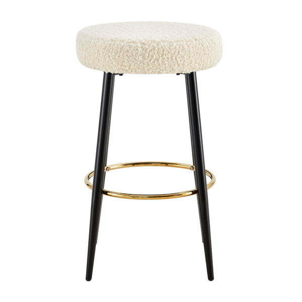 English Elm Counter Height Stools Set of 2 Faux Leather Seats Matte Steel Legs Gold Footrest Antique White W370P149790