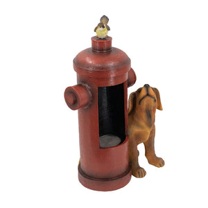 English Elm 16.2x11x26.8" Red Fire Hydrant Polyresin Garden Fountain with Dog Bird Light Pump W2078P178884
