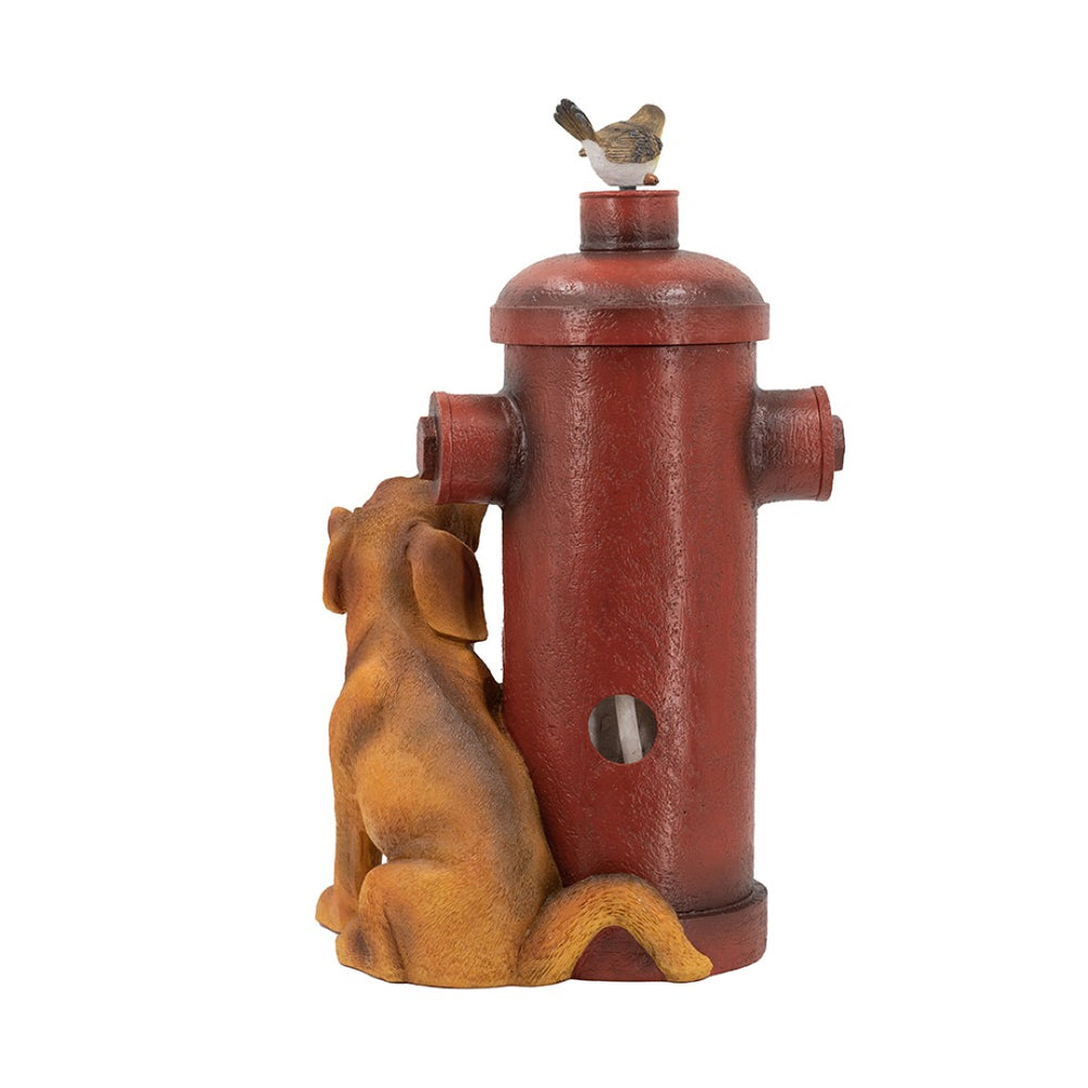 English Elm 16.2x11x26.8" Red Fire Hydrant Polyresin Garden Fountain with Dog Bird Light Pump W2078P178884