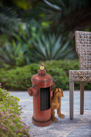 English Elm 16.2x11x26.8" Red Fire Hydrant Polyresin Garden Fountain with Dog Bird Light Pump W2078P178884
