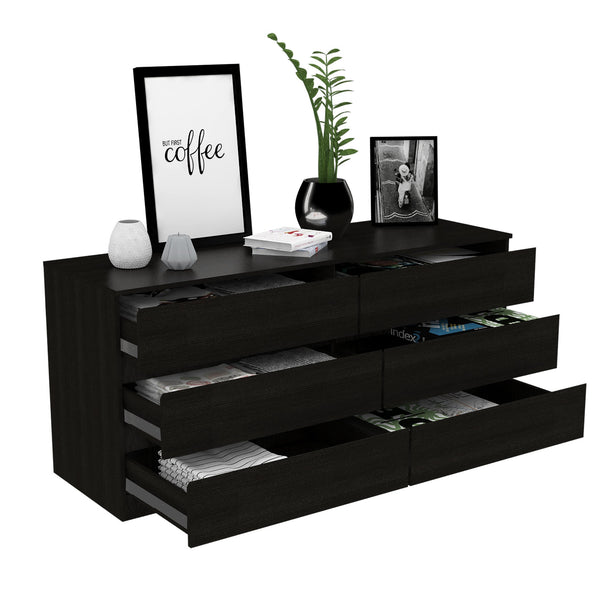 English Elm Asteria 6 Drawer Double Dresser with Smooth Metal Rails, Spacious Top Surface, Durable Particleboard Design Black 36 L x 24 W x 6.5 H B200S00096
