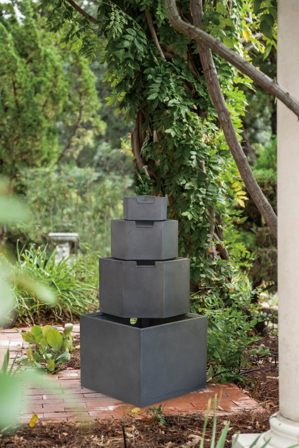 English Elm 19.7x19.7x41.7" Gray Cement Four Tier Outdoor Water Fountain Cascading Garden Accent W2078P178867