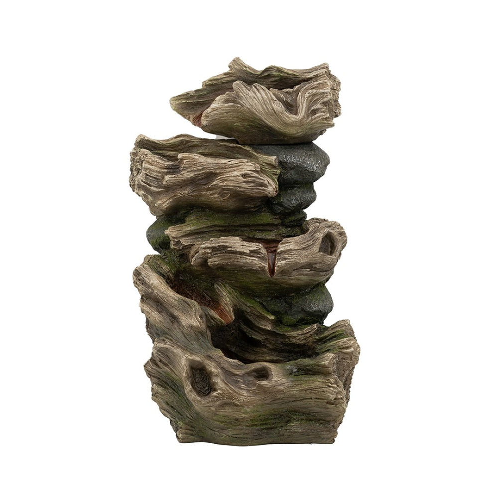 English Elm 12.4x11.6x37.8" Three Tier Tree Trunk Outdoor Fountain with Led Lights Pump Included W2078P178881