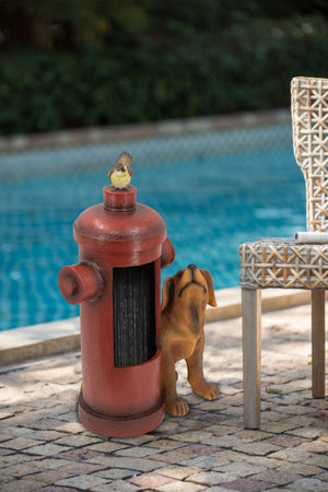 English Elm 16.2x11x26.8" Red Fire Hydrant Polyresin Garden Fountain with Dog Bird Light Pump W2078P178884