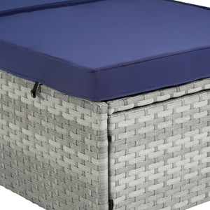 English Elm Outdoor Chaise Lounge Chair - Stylish Gray Pe Rattan With Deep-Blue Cushion For Ultimate Comfort W874P146996