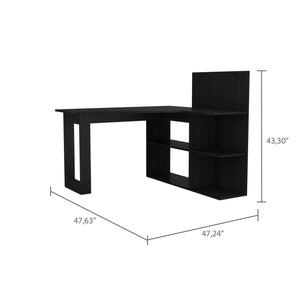 English Elm Masai Modern L-Shaped Writing Desk With 5 Open Shelves - Stylish Black Finish For Compact Spaces B200S00056
