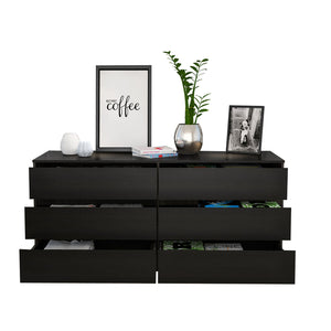 English Elm Asteria 6-Drawer Double Dresser with Smooth Metal Rails, Spacious Top Surface & Modern Storage Appeal Black 36 L x 24 W x 6.5 H B070S00096