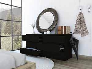 English Elm Asteria 6-Drawer Double Dresser with Smooth Metal Rails, Spacious Top Surface & Modern Storage Appeal Black 36 L x 24 W x 6.5 H B070S00096