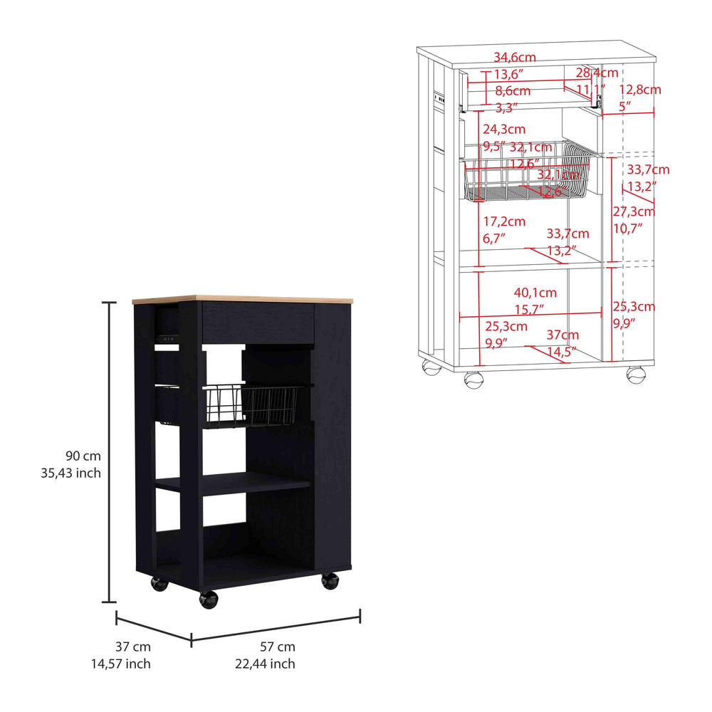 English Elm Blosson Kitchen Cart - Stylish Mobile Storage With Drawer & Shelves, Perfect For Any Space! B070S00098