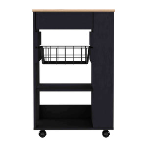 English Elm Blosson Kitchen Cart - Stylish Black & Light Oak Storage With Drawer, Shelves, And Easy Mobility B200S00098