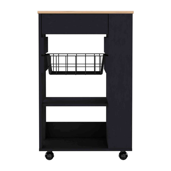 English Elm Blosson Kitchen Cart - Stylish Black & Light Oak Storage With Drawer, Shelves, And Easy Mobility B200S00098