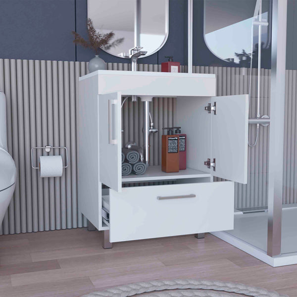 English Elm Velloc 29.5" Single Bathroom Vanity White with Double Door Cabinet & Single Drawer, Particleboard Bathroom Storage B070S00085