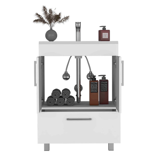 English Elm Velloc White Single Bathroom Vanity 29.5" Top, Particle Board Cabinet with Drawer & Double Doors B200S00085