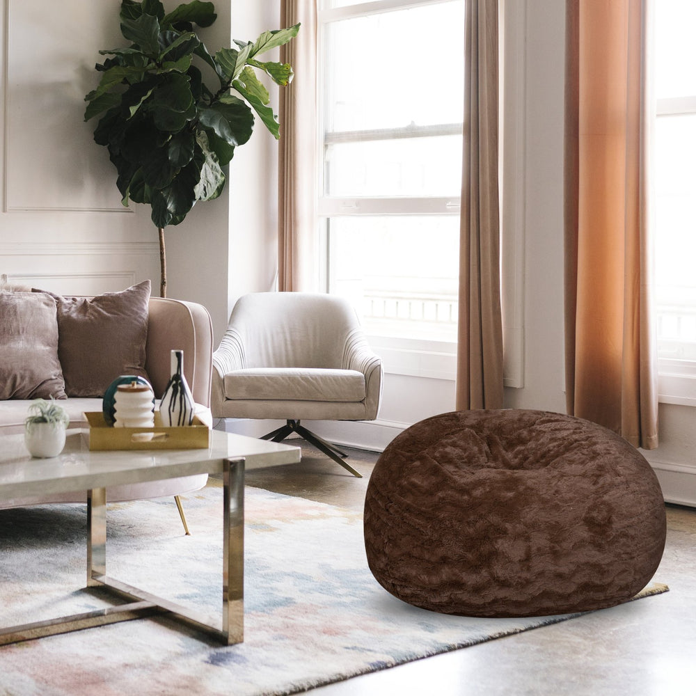 English Elm Faux Fur Bean Bag Chair - 3Ft Cozy Lounger With Memory Foam Fill, Easy-Clean Cover For All Ages B181P178978