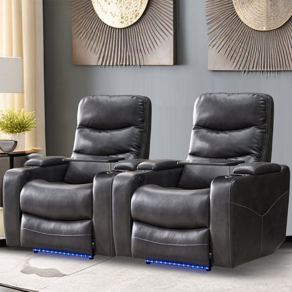 English Elm M062 Power Recliner Faux Leather Chair with Led Lighting Usb Port and Storage Gray W1805S00033