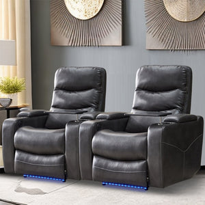 English Elm M062 Power Recliner Faux Leather Chair with Led Lighting Usb Port and Storage Gray W1805S00033