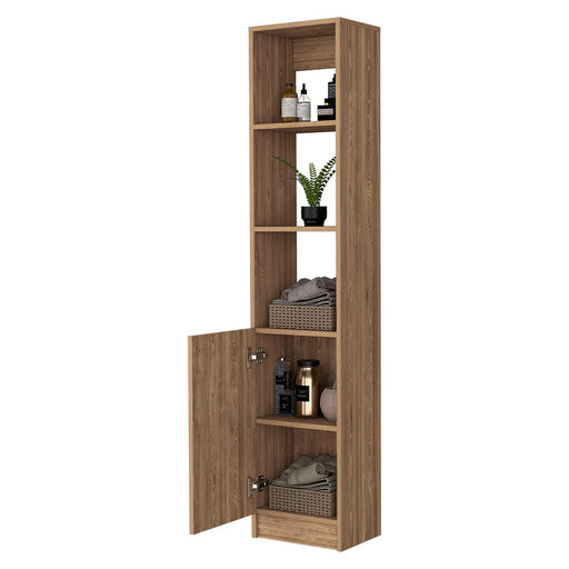 English Elm Kansas Linen Cabinet Beige Light Oak 63.8" Tall Slim 3 Open Shelves + Lower Storage Cabinet, Durable B128P148724