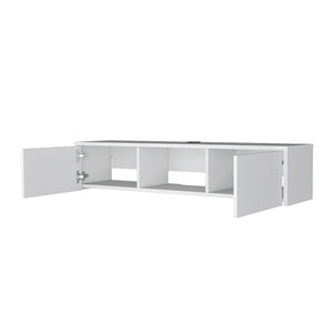 English Elm Tabor Minimalist Floating TV Stand Wall-Mount White with 2 Doors, Open Shelf & Cable Management B128P176182