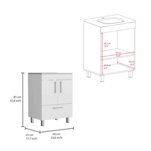 English Elm Velloc White Single Bathroom Vanity 29.5" Top, Particle Board Cabinet with Drawer & Double Doors B200S00085