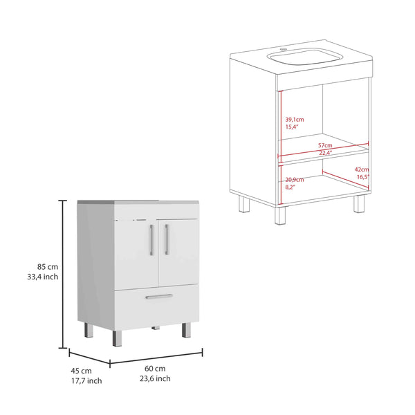 English Elm Velloc White Single Bathroom Vanity 29.5" Top, Particle Board Cabinet with Drawer & Double Doors B200S00085