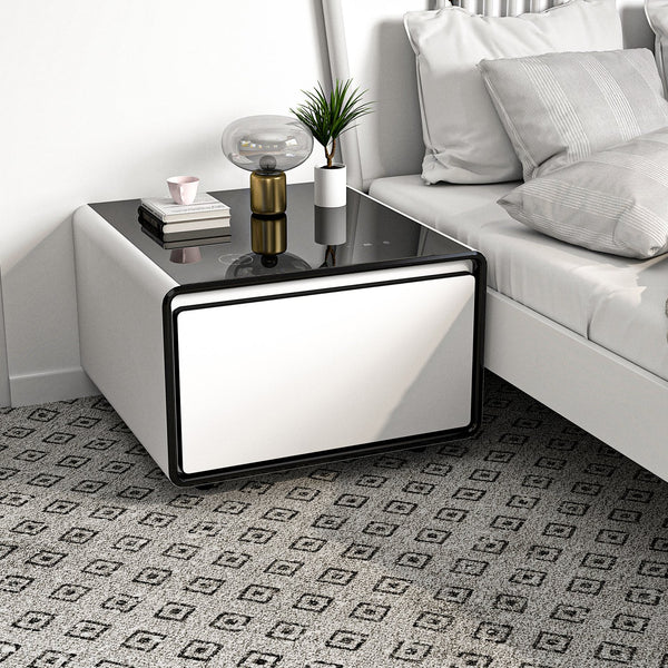 English Elm Modern Smart Side Table: Mini Fridge, Wireless Charging, Usb Ports & Induction Light For Convenience W1172P178864