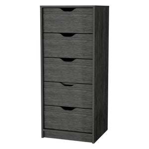 English Elm Dillon Narrow 5-Drawer Dresser in Smokey Oak — Slim 17.7" Wide Tall Chest, Oversized Storage Drawer Appeal B128P176103
