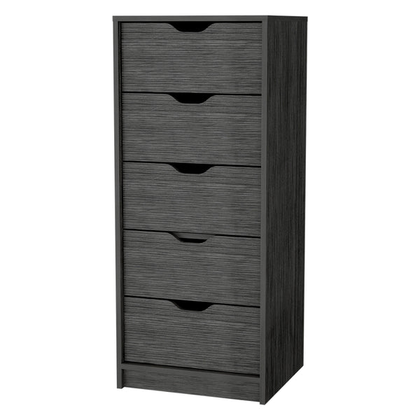 English Elm Dillon Narrow 5-Drawer Dresser in Smokey Oak — Slim 17.7" Wide Tall Chest, Oversized Storage Drawer Appeal B128P176103