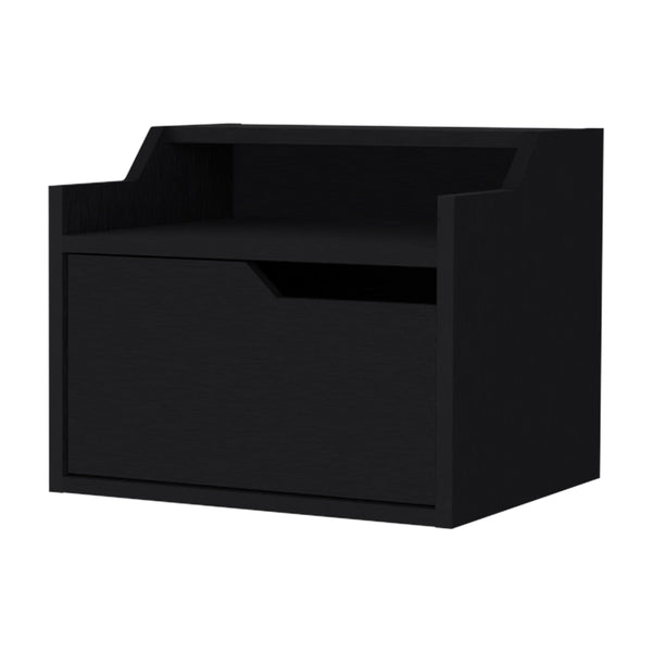 English Elm Florence Floating Nightstand Wall-Mounted with Drawer & Dual Shelves — Modern Macadamia to Gray Finishes B128P176110