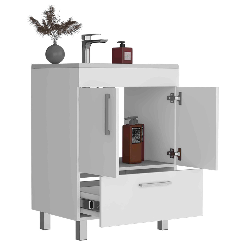 English Elm Velloc 29.5" Single Bathroom Vanity White with Double Door Cabinet & Single Drawer, Particleboard Bathroom Storage B070S00085