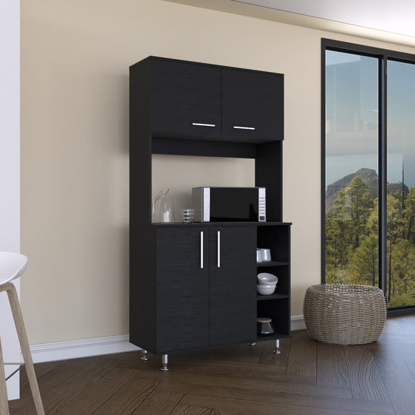 English Elm 95 Pantry Kit with Double Door Cabinet, Three Open Shelves, 37" Countertop & Adjustable Legs for Versatile Storage Black 42 L x 21 W x 6 H B200S00093