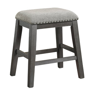 English Elm Wire-Brushed Gray Counter Height Barstool Set of 2 – Gray Chenille Seat, Nailhead Trim, Acacia Veneer Finish B011P178966