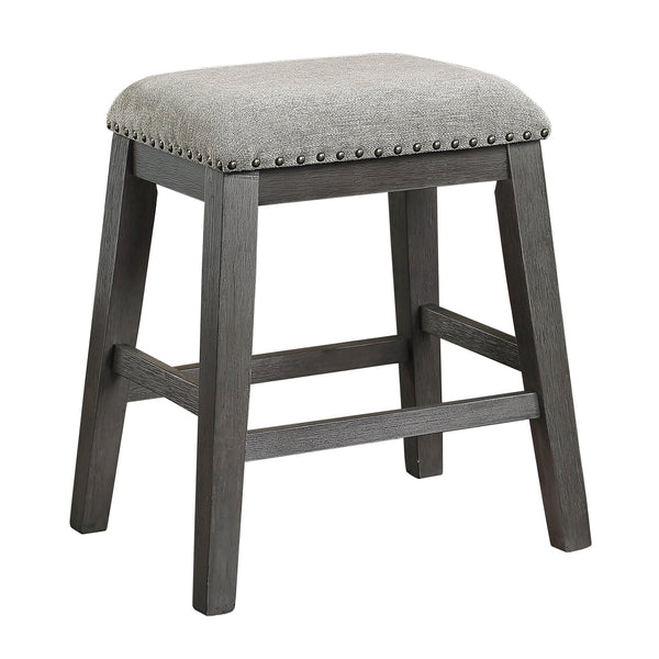 English Elm Wire-Brushed Gray Counter Height Barstool Set of 2 – Gray Chenille Seat, Nailhead Trim, Acacia Veneer Finish B011P178966