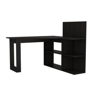 English Elm Masai Modern L-Shaped Writing Desk With 5 Open Shelves - Stylish Black Finish For Compact Spaces B200S00056