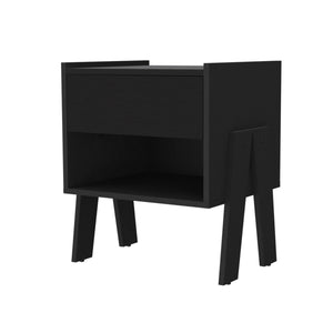 English Elm Hyacinth Nightstand Black Particle Board with Metal Rails, One Drawer & Open Shelf, Compact 18.9" H B128P148719